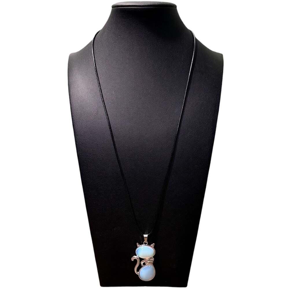 Opalite Crystal Cat Pendant Black Cord Necklace - Picture 3 of 3